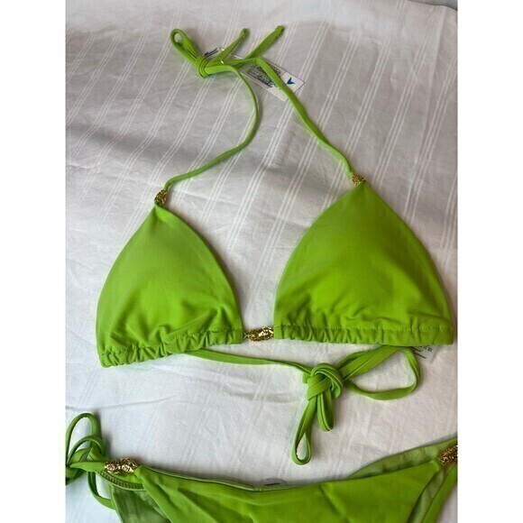 Mermaid Swimwear Double Ring Ornaments Green 2 Piece Bikini Size Large RefN03 - Picture 6 of 8